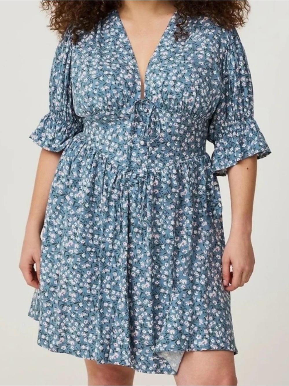torrid Blue Floral Tie-Front Midi Dress